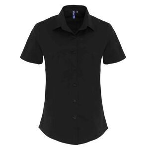 Premier Womens/Ladies Cotton Poplin Stretch Short-Sleeved Shirt / Black